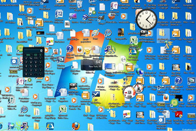 Cluttered computer desktop