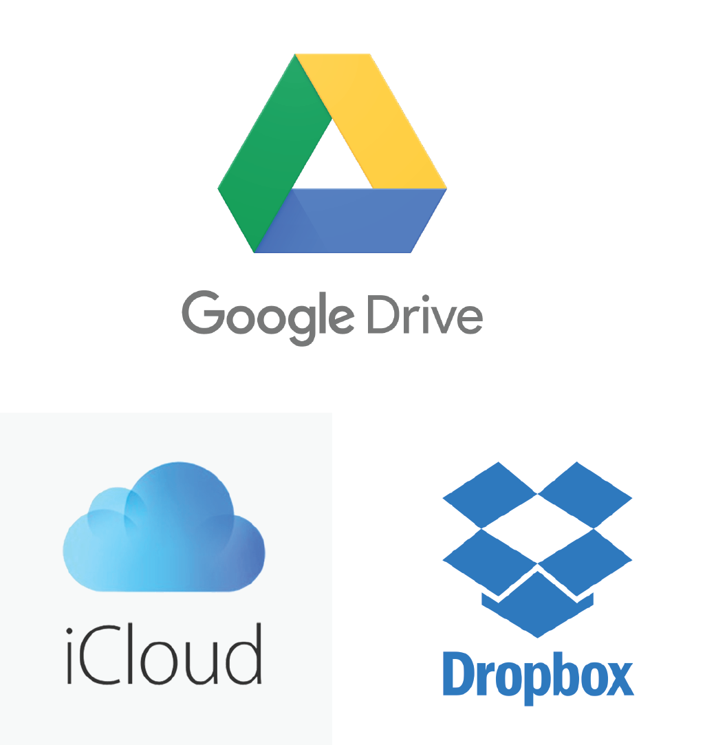 Google Drive, iCloud, Dropbox