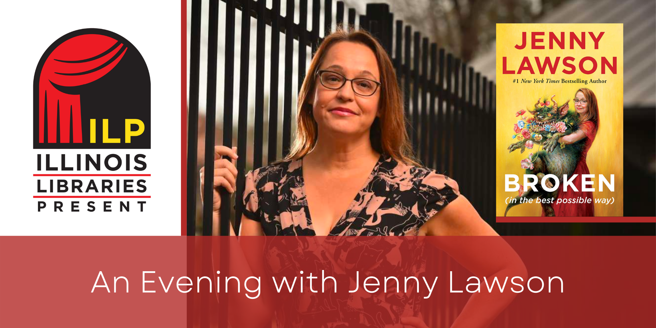 Illinois Libraries Present: An Evening with Jenny Lawson event image with author and book covers