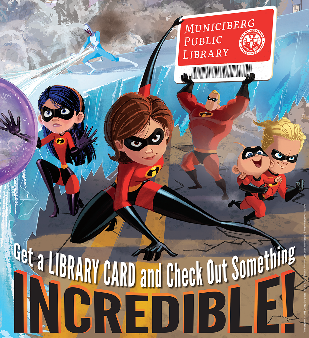 ALA Library Card Sign-up Month poster featuring The Incredibles
