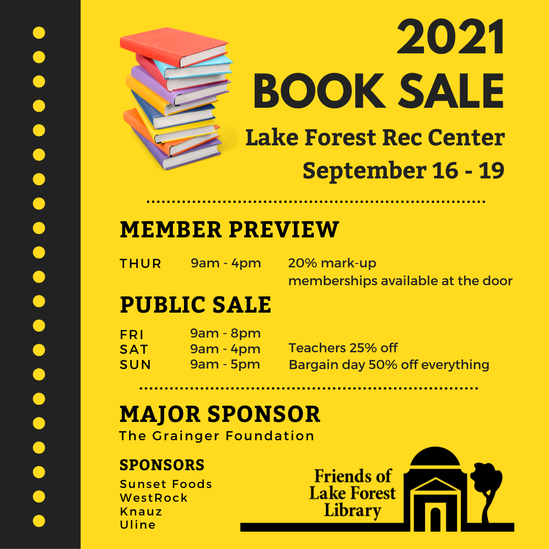 2021 Friends of the Lake Forest Library Book Sale at Lake Forest Rec Center September 16-19