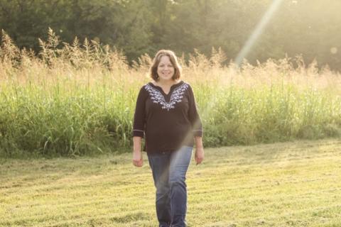 Pamela Hirschler in a field